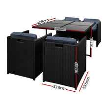 Load image into Gallery viewer, Gardeon Outdoor Dining Set 5 Piece Wicker Table Chairs Setting Black