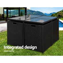 Load image into Gallery viewer, Gardeon Outdoor Dining Set 5 Piece Wicker Table Chairs Setting Black