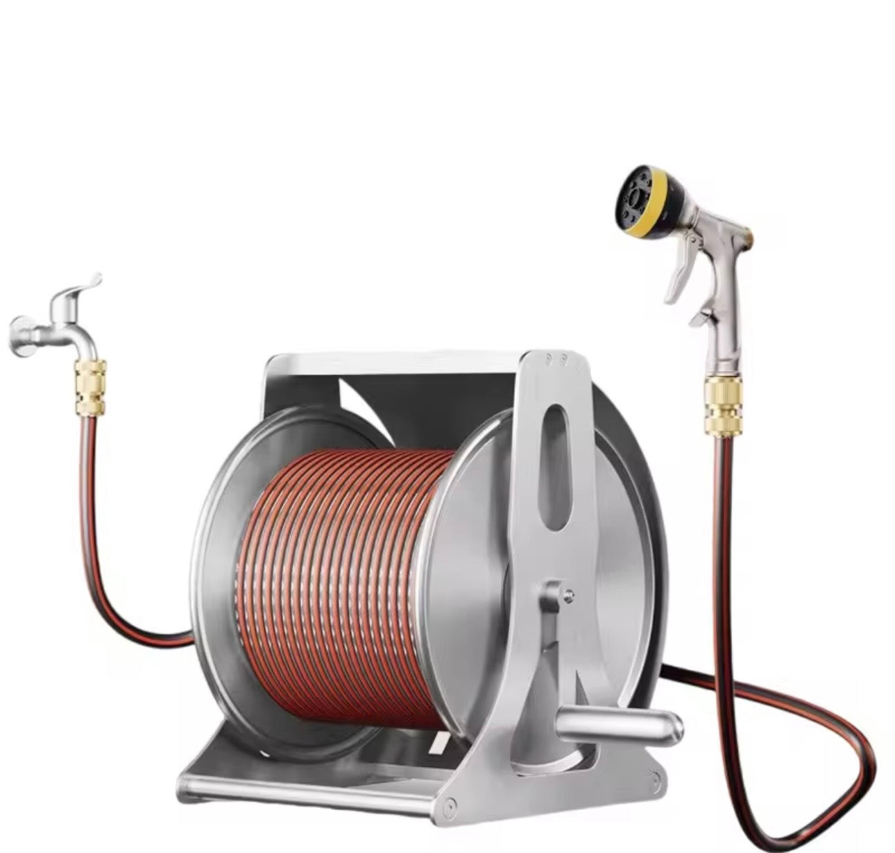 50M Heavy Duty Stainless Steel Wall Mount Garden & Car Wash Hose Reel 1/2โ