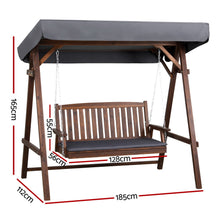 Load image into Gallery viewer, Gardeon Wooden Swing Chair Garden Bench Canopy 3 Seater Outdoor Furniture