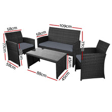 Load image into Gallery viewer, Gardeon 4 PCS Outdoor Sofa Set with Storage Cover Rattan Chair Furniture Black