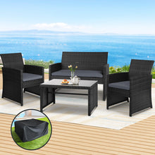 Load image into Gallery viewer, Gardeon 4 PCS Outdoor Sofa Set with Storage Cover Rattan Chair Furniture Black