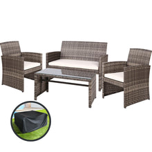Load image into Gallery viewer, Gardeon 4 PCS Outdoor Sofa Set with Storage Cover Rattan Chair Furniture Grey