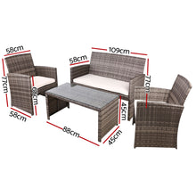 Load image into Gallery viewer, Gardeon 4 PCS Outdoor Sofa Set with Storage Cover Rattan Chair Furniture Grey