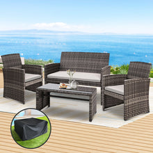 Load image into Gallery viewer, Gardeon 4 PCS Outdoor Sofa Set with Storage Cover Rattan Chair Furniture Grey