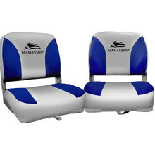 Load image into Gallery viewer, Seamanship 2X Folding Boat Seats Marine Swivel Low Back 13cm Padding Grey Blue