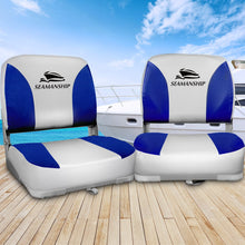 Load image into Gallery viewer, Seamanship 2X Folding Boat Seats Marine Swivel Low Back 13cm Padding Grey Blue