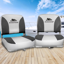 Load image into Gallery viewer, Seamanship 2X Folding Boat Seats Marine Swivel Low Back 13cm Padding Charcoal
