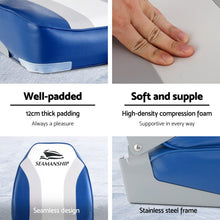 Load image into Gallery viewer, Seamanship 2X Folding Boat Seats Marine Seat Swivel High Back 12cm Padding Blue