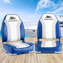 Load image into Gallery viewer, Seamanship 2X Folding Boat Seats Marine Seat Swivel High Back 12cm Padding Blue