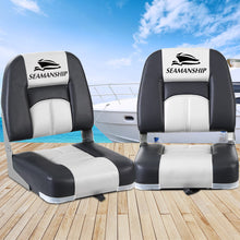 Load image into Gallery viewer, Seamanship 2X Folding Boat Seats Marine Seat Swivel Low Back 10cm Padding Grey