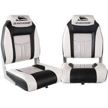 Load image into Gallery viewer, Seamanship 2X Folding Boat Seats Marine Seat Swivel High Back 12cm Padding Grey