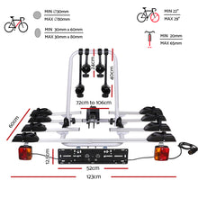 Load image into Gallery viewer, Giantz 4 Bicycle Bike Carrier Rack Car Towbar Hitch Ball Mount Tail light Silver
