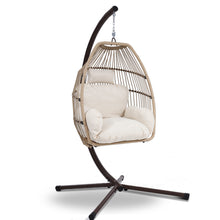Load image into Gallery viewer, Gardeon Outdoor Egg Swing Chair Hanging Chair Wicker Rope Pod Stand Cushion Latte