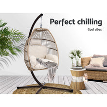 Load image into Gallery viewer, Gardeon Outdoor Egg Swing Chair Hanging Chair Wicker Rope Pod Stand Cushion Latte