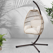 Load image into Gallery viewer, Gardeon Outdoor Egg Swing Chair Hanging Chair Wicker Rope Pod Stand Cushion Latte