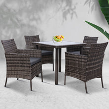 Load image into Gallery viewer, Outdoor Dining Set Patio Furniture Wicker Chairs Table Mixed Grey 5PCS