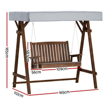 Load image into Gallery viewer, Gardeon Outdoor Wooden Swing Chair Garden Bench Canopy Cushion 2 Seater Charcoal