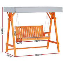 Load image into Gallery viewer, Gardeon Outdoor Wooden Swing Chair Garden Bench Canopy Cushion 3 Seater Teak