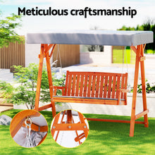 Load image into Gallery viewer, Gardeon Outdoor Wooden Swing Chair Garden Bench Canopy Cushion 3 Seater Teak