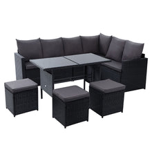 Load image into Gallery viewer, Gardeon Outdoor Furniture Dining Setting Sofa Set Lounge Wicker 9 Seater Black