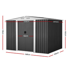 Load image into Gallery viewer, Giantz Garden Shed 2.58x2.07M w/Metal Base Sheds Outdoor Storage Double Door Tool
