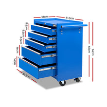 Load image into Gallery viewer, Giantz 5 Drawer Tool Box Cabinet Chest Trolley Box Garage Storage Toolbox Blue