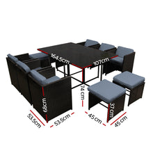 Load image into Gallery viewer, Gardeon Outdoor Dining Set 11 Piece Wicker Table Chairs Setting Black
