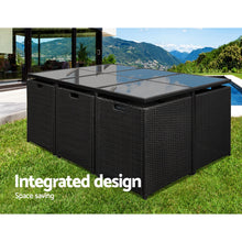 Load image into Gallery viewer, Gardeon Outdoor Dining Set 11 Piece Wicker Table Chairs Setting Black
