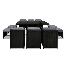 Load image into Gallery viewer, Gardeon Outdoor Dining Set 11 Piece Wicker Table Chairs Setting Black
