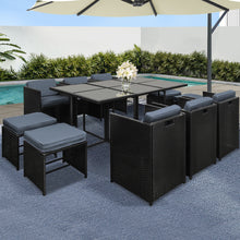 Load image into Gallery viewer, Gardeon Outdoor Dining Set 11 Piece Wicker Table Chairs Setting Black
