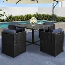 Load image into Gallery viewer, Gardeon Outdoor Dining Set 5 Piece Wicker Table Chairs Setting Black
