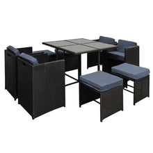 Load image into Gallery viewer, Gardeon Outdoor Dining Set 9 Piece Wicker Table Chairs Setting Black
