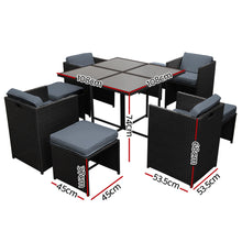 Load image into Gallery viewer, Gardeon Outdoor Dining Set 9 Piece Wicker Table Chairs Setting Black
