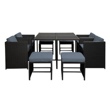 Load image into Gallery viewer, Gardeon Outdoor Dining Set 9 Piece Wicker Table Chairs Setting Black
