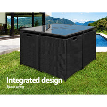 Load image into Gallery viewer, Gardeon Outdoor Dining Set 9 Piece Wicker Table Chairs Setting Black
