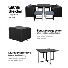 Load image into Gallery viewer, Gardeon Outdoor Dining Set 9 Piece Wicker Table Chairs Setting Black
