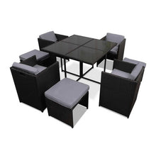 Load image into Gallery viewer, Gardeon Outdoor Dining Set 9 Piece Wicker Table Chairs Setting Black
