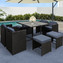 Load image into Gallery viewer, Gardeon Outdoor Dining Set 9 Piece Wicker Table Chairs Setting Black
