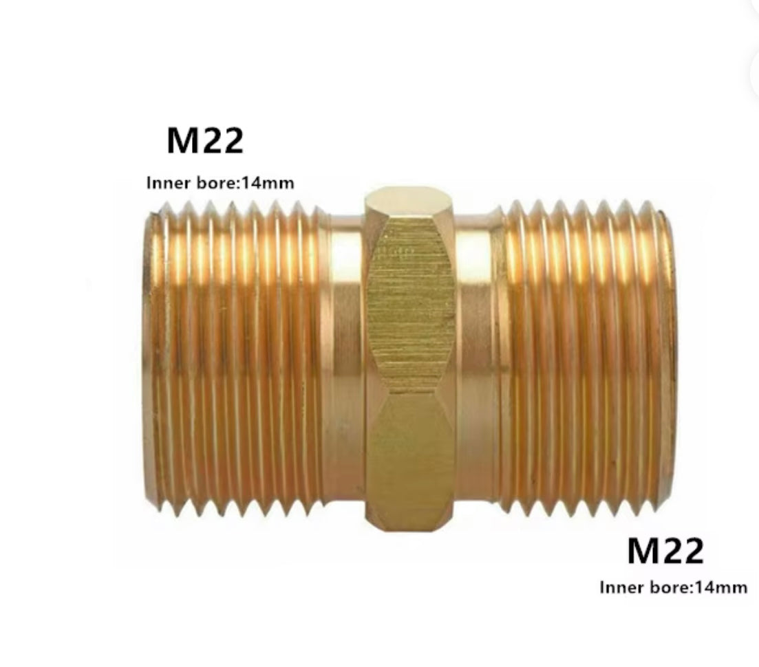 Brass M22 - 14mm Male High Pressure Washer Hose Extension Adapter Connector – 5000 PSI