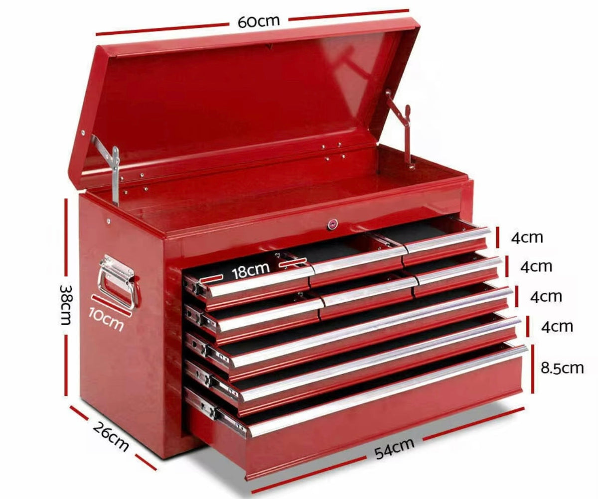 9 Drawer Tool Box Cabinet Chest Toolbox Storage Garage Organiser Black