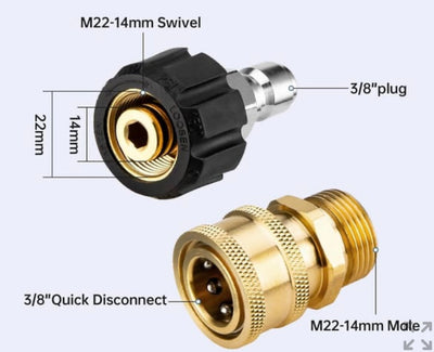 Pressure Washer Adapter Set M22 14mm to 3/8” Quick Connect Kit 5000PSI