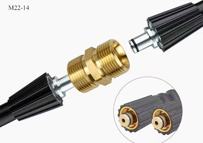 Brass M22 - 14mm Male High Pressure Washer Hose Extension Adapter Connector – 5000 PSI