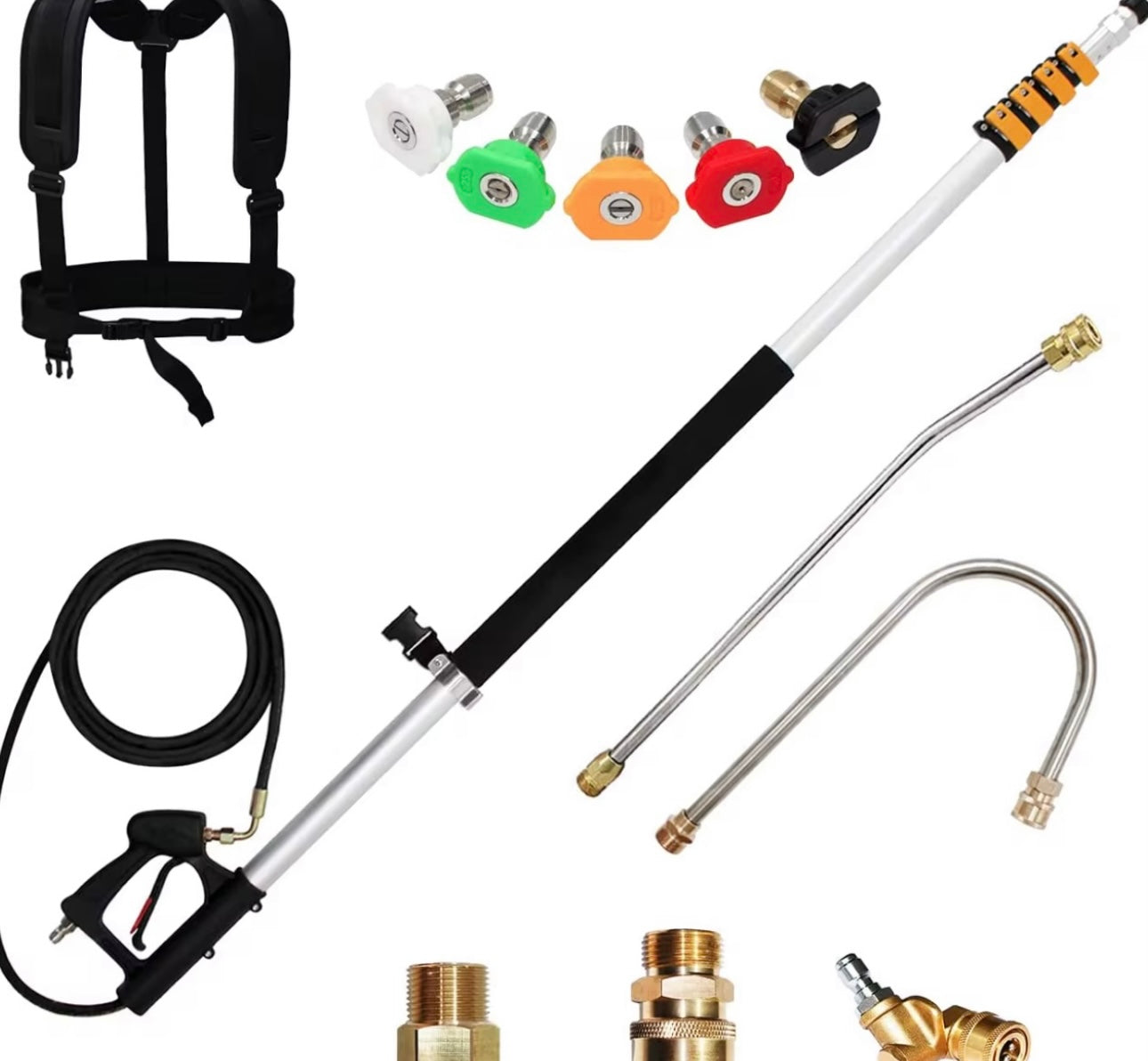 24Ft Telescopic Gutter & High Wall Cleaning Tool Kit – 5 Spray Nozzles, Pressure Washer Wand Belt, 4000 PSI