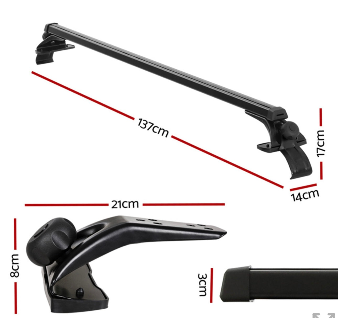 Universal Car Roof Racks Pod Aluminium Cross Bars 137cm Black  Adjustable with Mounting Brackets