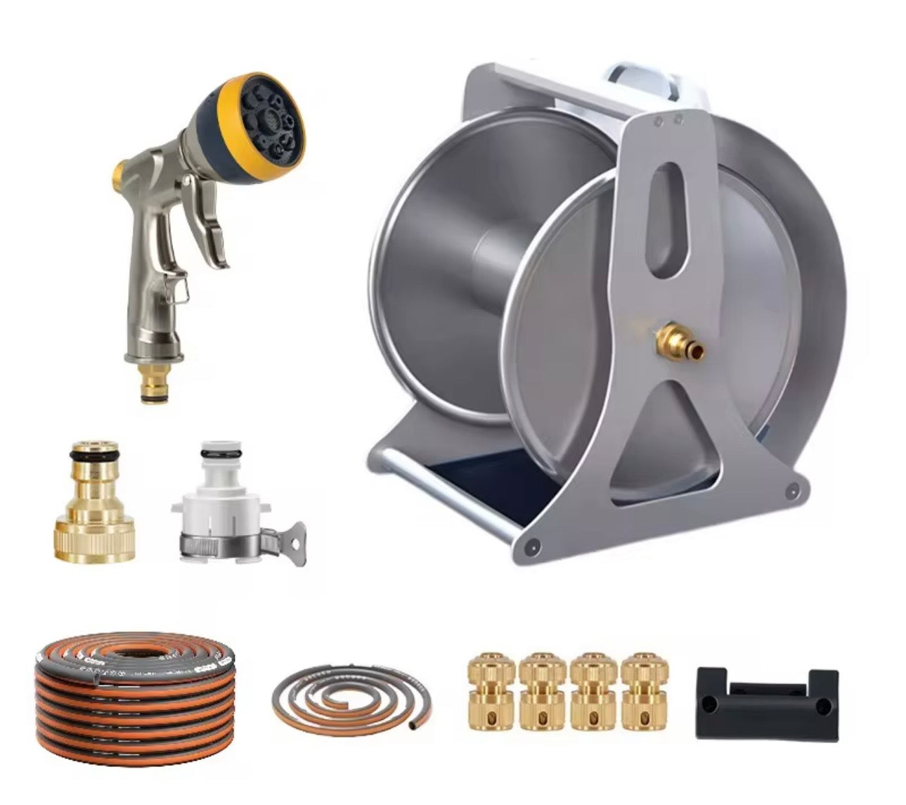 50M Heavy Duty Stainless Steel Wall Mount Garden & Car Wash Hose Reel 1/2”