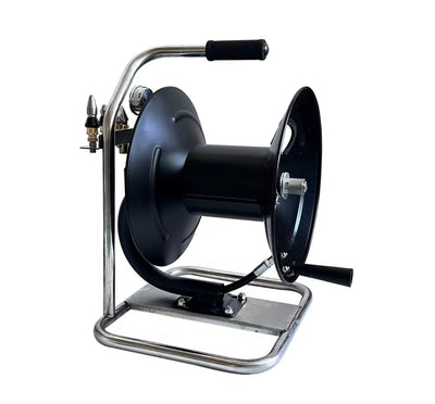 200FT Heavy Duty Stainless Steel Jetting Reel 3/8” 5000 PSI with Gauge & Valve