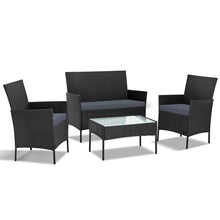 Load image into Gallery viewer, Gardeon 4 Seater Outdoor Sofa Set Wicker Setting Table Chair Furniture Black
