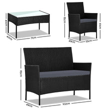 Load image into Gallery viewer, Gardeon 4 Seater Outdoor Sofa Set Wicker Setting Table Chair Furniture Black
