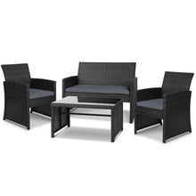 Load image into Gallery viewer, Gardeon 4 PCS Outdoor Sofa Set Rattan Chair Table Setting Garden Furniture Black

